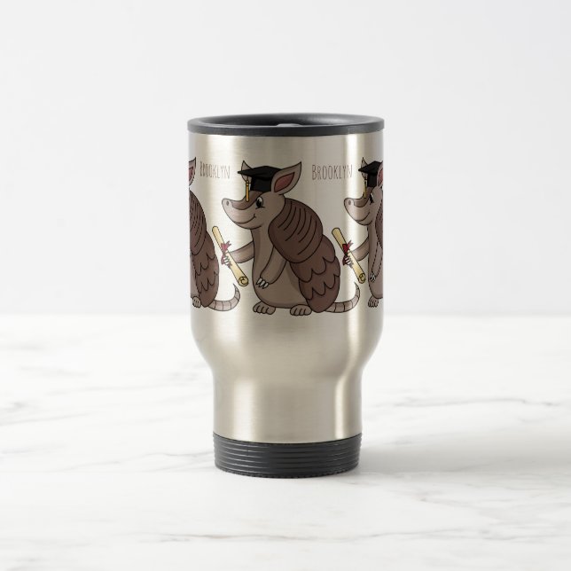 Cute armadillo with graduation cap cartoon  reisebecher (Mittel)
