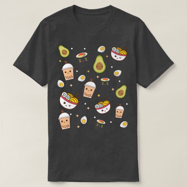 Cute Art For Ramen Noodle Avocado Sushi & Boba Tea T-Shirt (Design vorne)