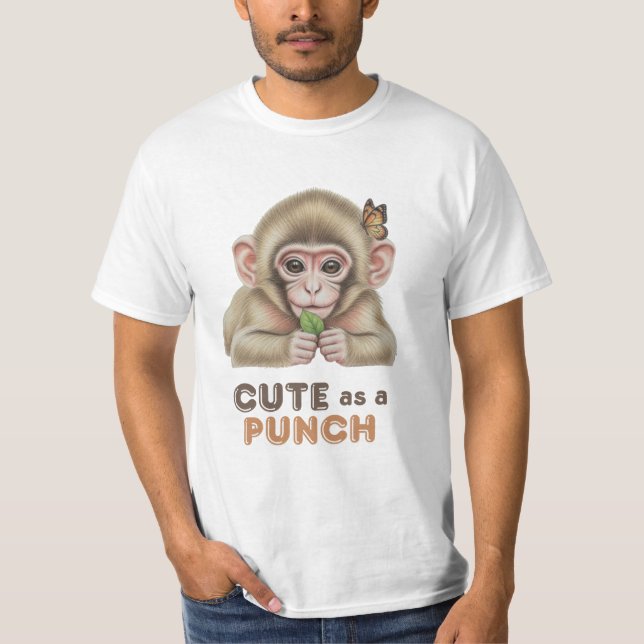 Cute as a Punch Baby Monkey with Butterfly  T-Shirt (Vorderseite)