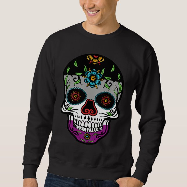 Cute asexual proud flag sugar skull sweatshirt (Vorderseite)