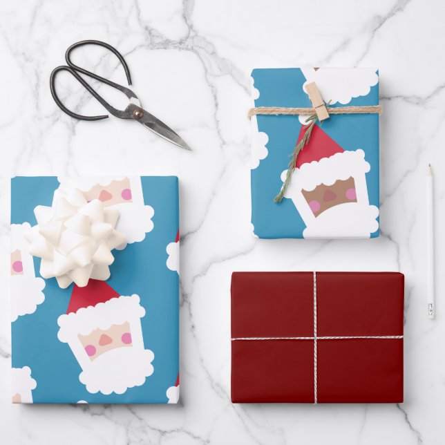 Cute Assorted Santa and Black Stanta Geschenkpapier Set (Vorderseite)