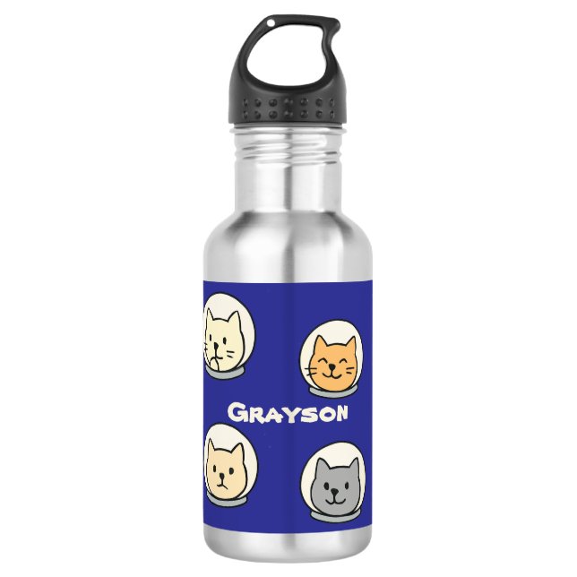 Cute Astronaut Cat Bottle With Name Edelstahlflasche (Vorderseite)
