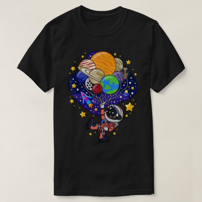 Cute Astronaut Planet Balloon Design T-Shirt (Design vorne)