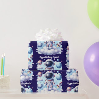cute astronaut space Birthday Wrapping Paper Geschenkpapier