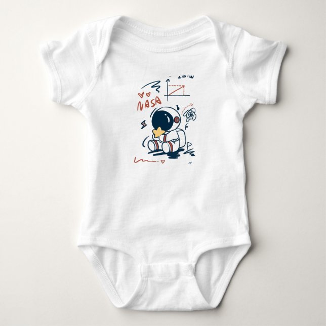 Cute Astronaut Space Cartoon Baby Bodysuit Strampler (Vorderseite)