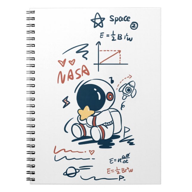 Cute Astronaut Space Cartoon Spiral Notebook Notizblock (Vorderseite)