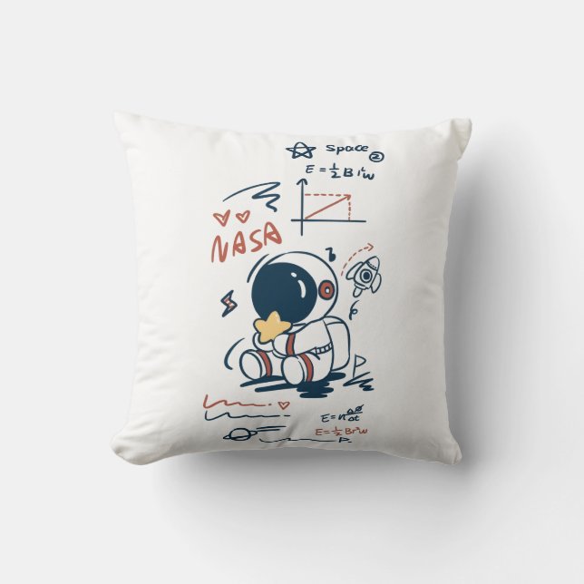 Cute Astronaut Space Cartoon Throw Pillow Kissen (Vorderseite)