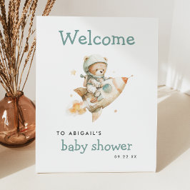 Cute Astronaut Teddy Bear Baby Shower Welcome Sockelschild