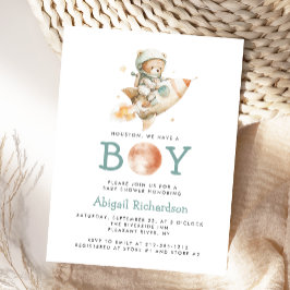 Cute Astronaut Teddy Bear Boy Baby Shower Invite Postkarte