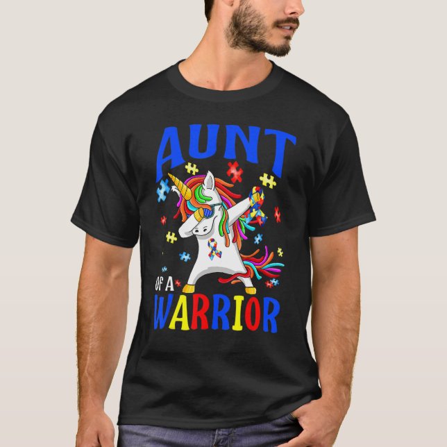 Cute Aunt Of A Warrior Unicorn Autism Awareness T-Shirt (Vorderseite)