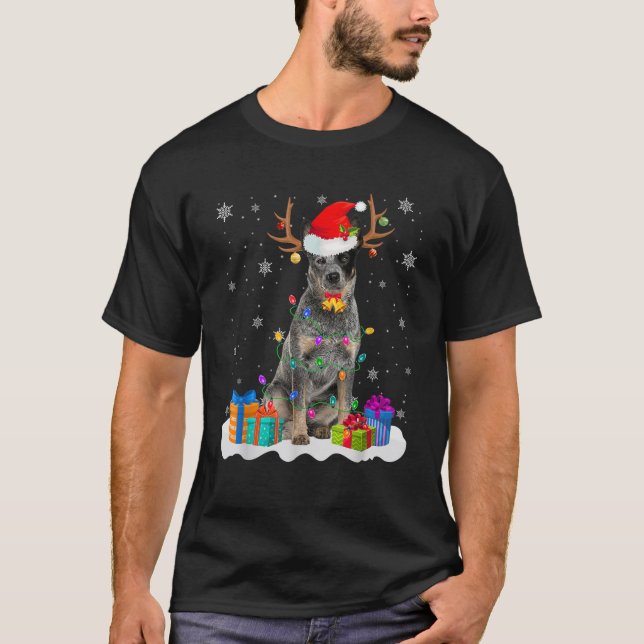 Cute Australian Cattle Dog Christmas Lights Santa  T-Shirt (Vorderseite)