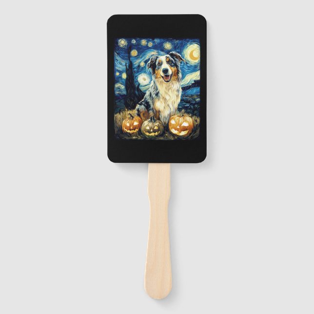 Cute Australian Shepherd Dog Halloween Jack O Lant Fächer (Vorderseite)