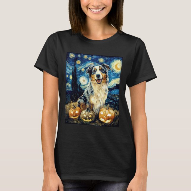 Cute Australian Shepherd Dog Halloween Jack O Lant T-Shirt (Vorderseite)