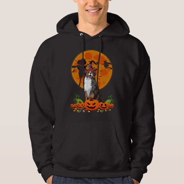 Cute Australian Shepherd Dog Witch Pumpkin Hallowe Hoodie (Vorderseite)