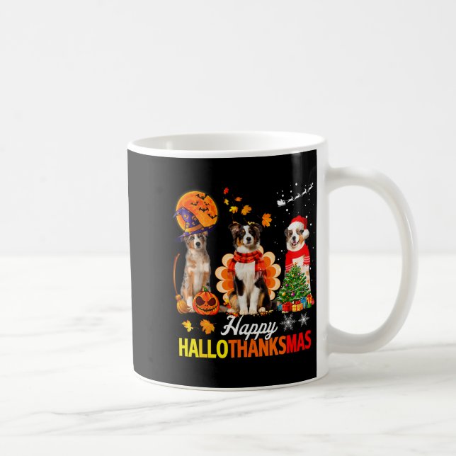 Cute Australian Shepherd Happy Hallothanksmas Xmas Kaffeetasse (Rechts)