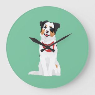 Cute Australian Shepherd Puppy with Red Bandana Große Wanduhr