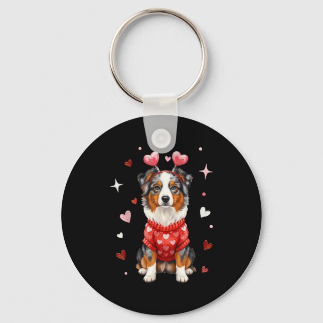 Cute Australian Shepherd Valentine Heart Valentine Schlüsselanhänger (Vorderseite)