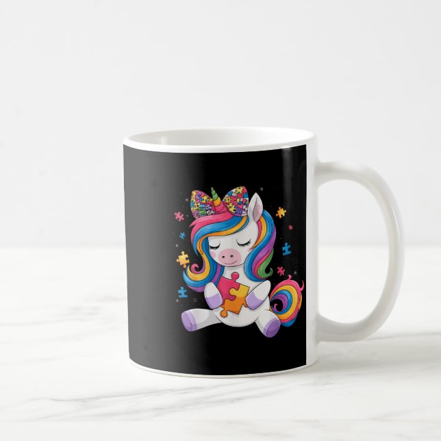 Cute Autism Awareness Toddler Girl Bow Unicorn Puz Kaffeetasse (Rechts)