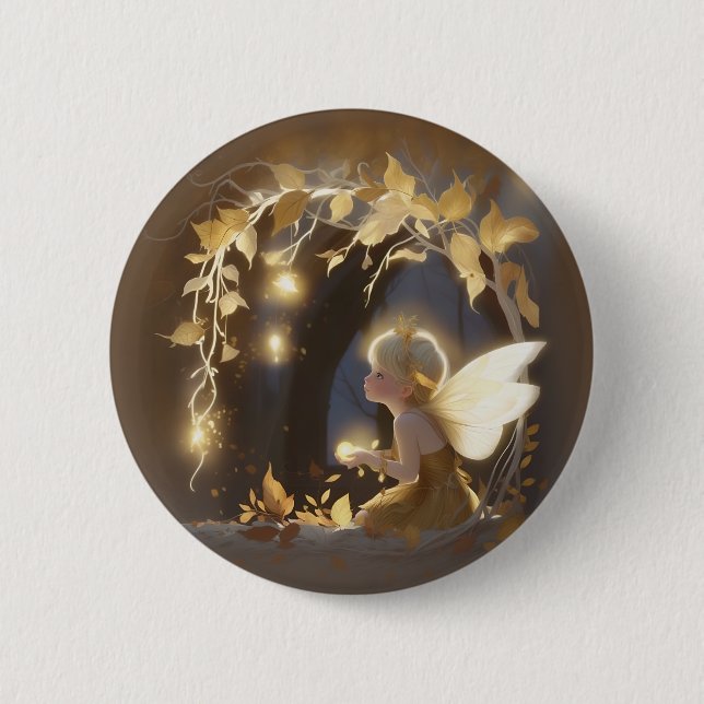 Cute Autumn Fairy with Glowing Flowers Button (Vorderseite)