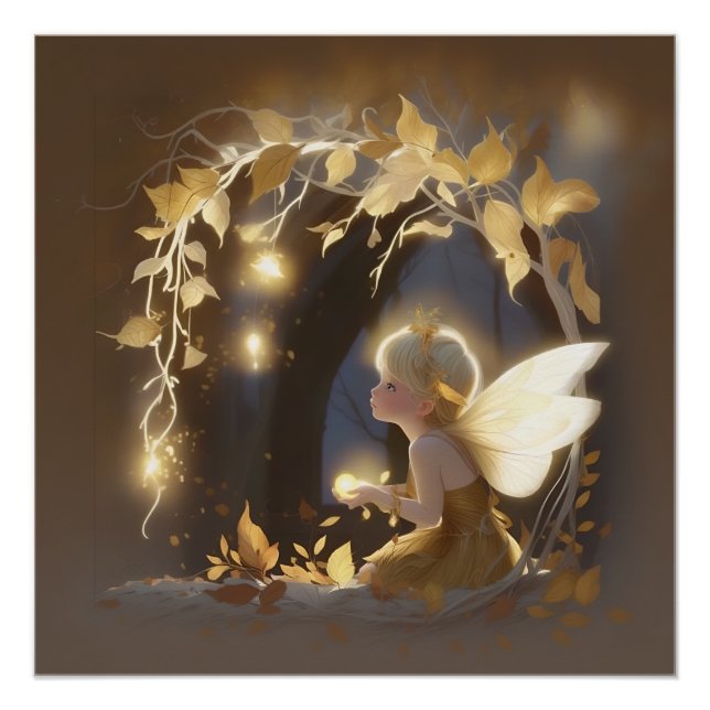 Cute Autumn Fairy with Glowing Flowers Poster (Vorderseite)