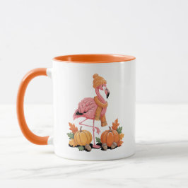 Cute Autumn Flamingo Beanie Scarf Pumpkins Tasse
