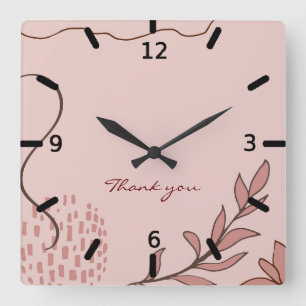 cute autumn floral and geometric abstract graphic quadratische wanduhr