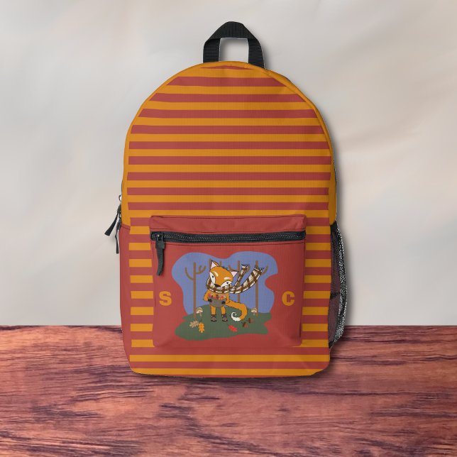 Cute Autumn Fox Kid Backpack with Initials Bedruckter Rucksack (Cute cartoon fox kid backpack with initials . )