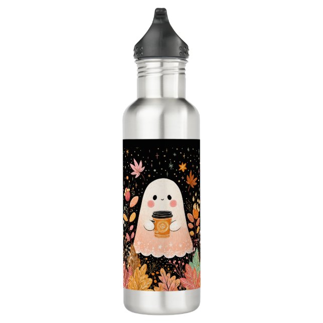 Cute Autumn Ghost with Pumpkin Coffee – Cozy Fall  Edelstahlflasche (Rechts)