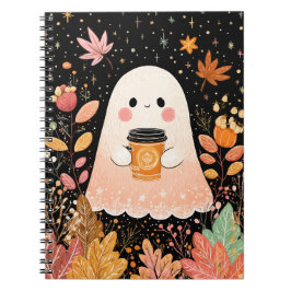 Cute Autumn Ghost with Pumpkin Coffee – Cozy Fall Notizblock