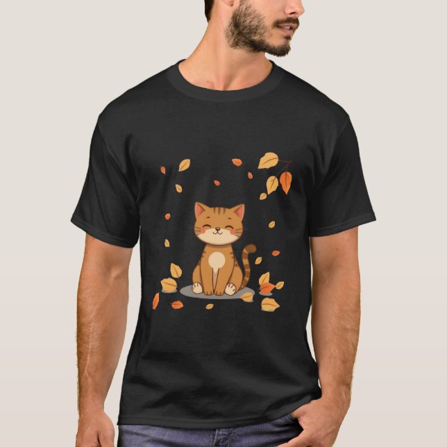 Cute Autumn Ginger Cat Falling Leaves Art ✨🐾🍂 T-Shirt (Vorderseite)