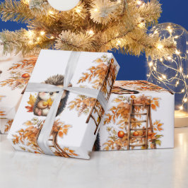 Cute Autumn Hedgehog with Harvest Ladder Illustrat Geschenkpapier