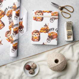 Cute Autumn Hedgehog with Harvest Ladder Illustrat Geschenkpapier