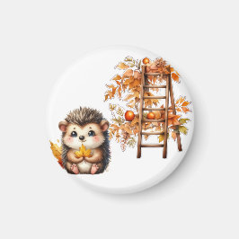 Cute Autumn Hedgehog with Harvest Ladder Illustrat Magnet