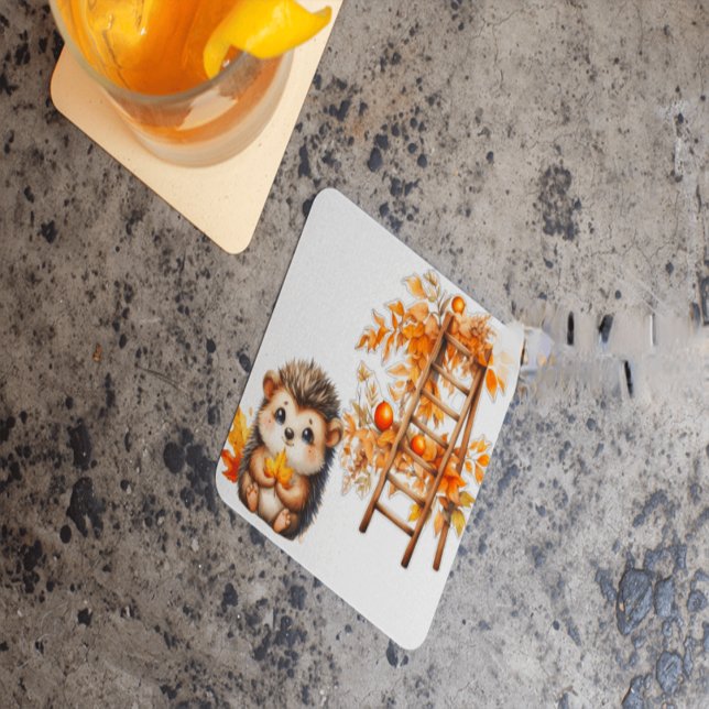 Cute Autumn Hedgehog with Harvest Ladder Illustrat Rechteckiger Pappuntersetzer (Von Creator hochgeladen)