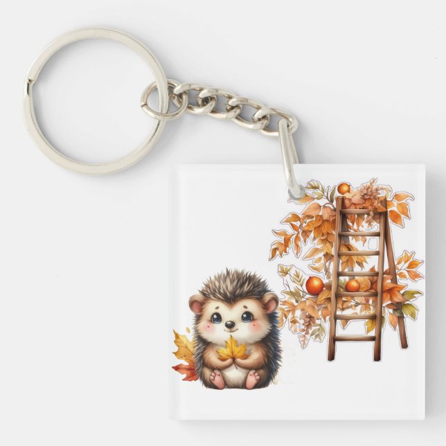 Cute Autumn Hedgehog with Harvest Ladder Illustrat Schlüsselanhänger (Vorderseite)