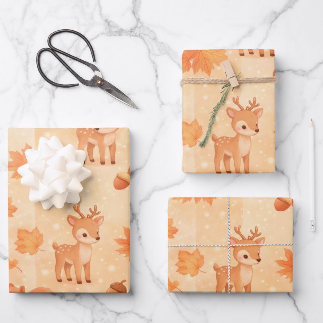Cute Autumn Woodland Animals Seamless Pattern Geschenkpapier Set (Vorderseite)