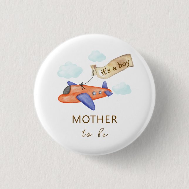 Cute Aviator Airplane Mother To Be Baby Shower  Button (Vorderseite)