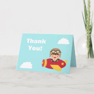 Cute Aviator Boy Airplane Thank You Greeting Dankeskarte