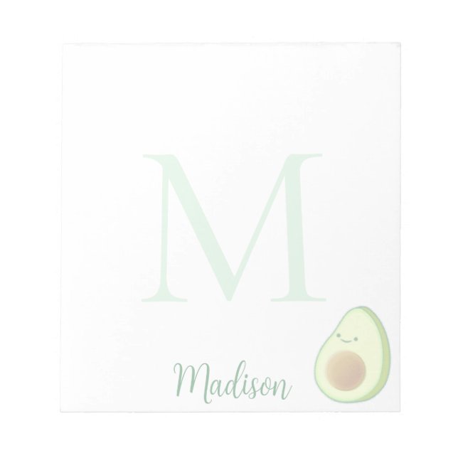 Cute Avocado Custom Name Initial  Notizblock (Vorderseite)