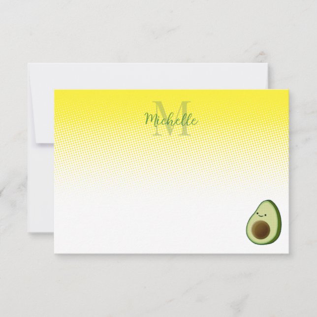Cute Avocado Drawing Personalized Monogram Mitteilungskarte (Vorderseite)