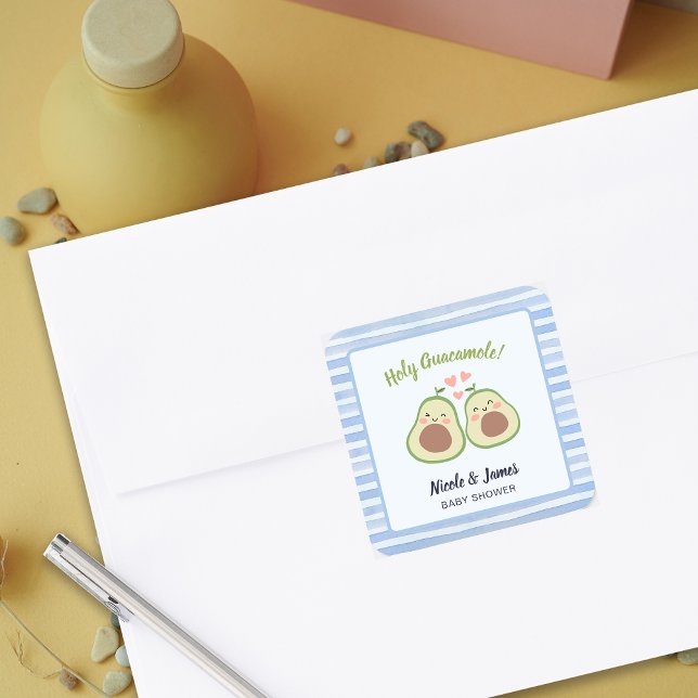 Cute Avocado Gender Neutral Twins Baby Shower Quadratischer Aufkleber (Cute Avocado Gender Neutral Twins Baby Shower Square Sticker)
