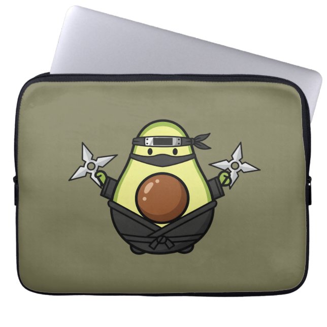 Cute Avocado Ninja Shuriken Warrior Illustration Laptopschutzhülle (Vorderseite)
