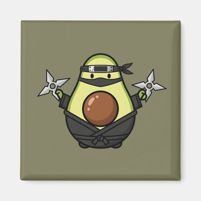Cute Avocado Ninja Shuriken Warrior Illustration Magnet (Vorne)