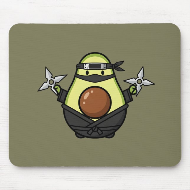 Cute Avocado Ninja Shuriken Warrior Illustration Mousepad (Vorne)