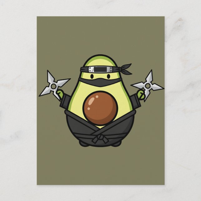 Cute Avocado Ninja Shuriken Warrior Illustration Postkarte (Vorderseite)
