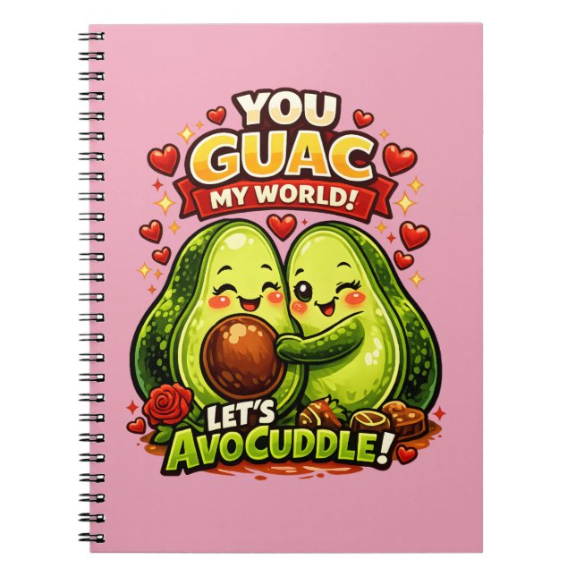 Cute Avocado Valentine’s Love Design, kawaii Love Notizblock (Vorderseite)