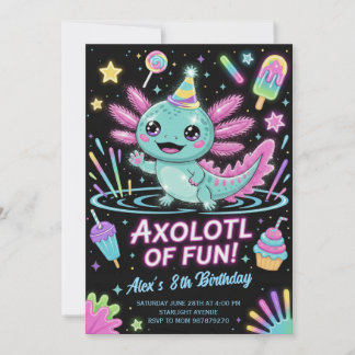 Cute Axolotl Birthday Party Invitation Einladung