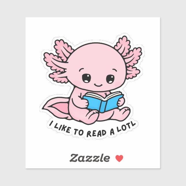 Cute Axolotl Book Lover Funny Pun Sticker (Blatt)