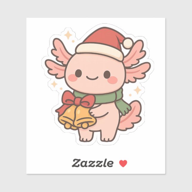 Cute Axolotl Christmas Bells Sticker (Blatt)
