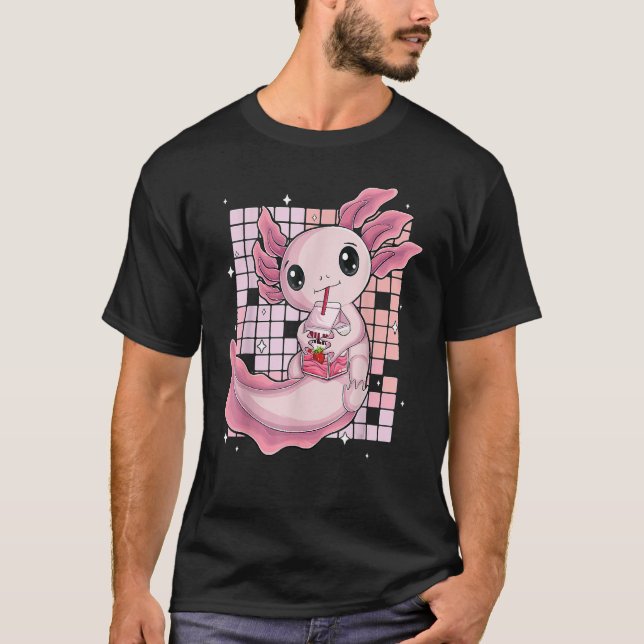 Cute Axolotl Drinking Strawberry Milk Bubble Tea O T-Shirt (Vorderseite)